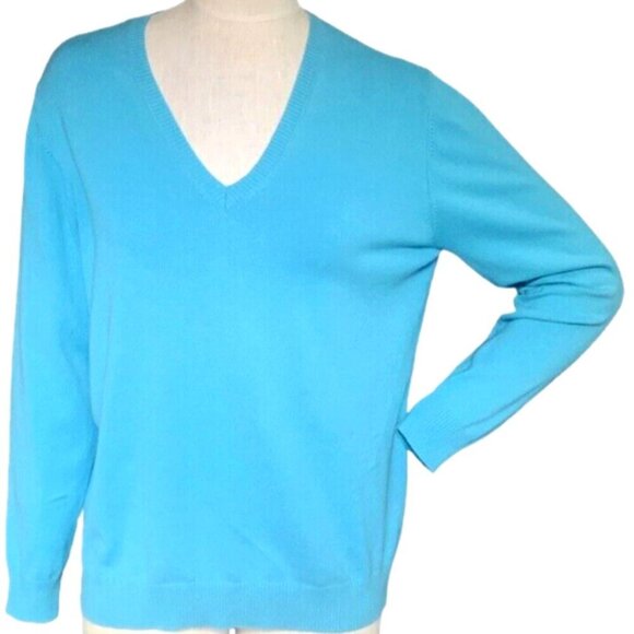 Lands' End Supima Cotton-Blend V-Neck Pullover Sweater L 14/16 Blue #129B - Picture 1 of 7